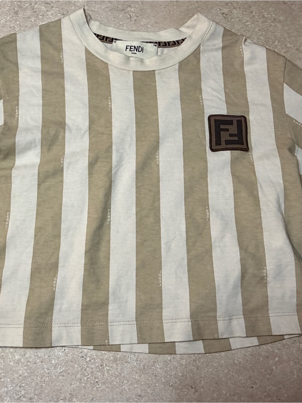 Fendi Beige & White Striped Logo Crop Tee